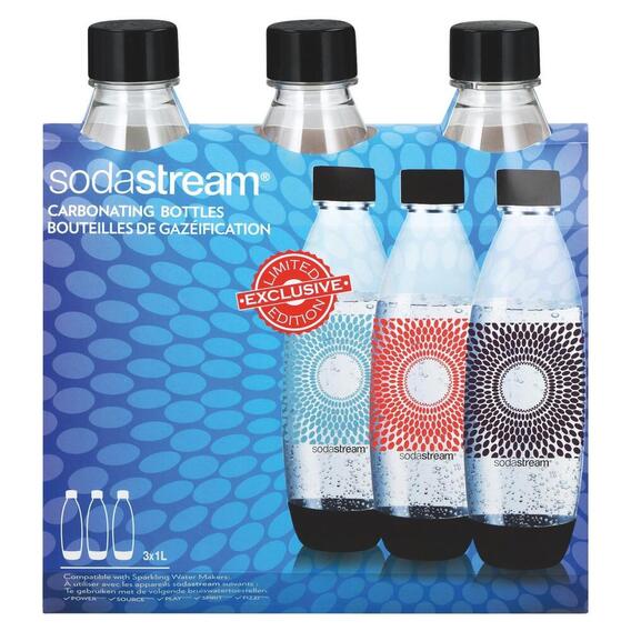 SodaStream 3 Pack 1 Liter Carbonating Bottles, Pink, Blue, Green NEW